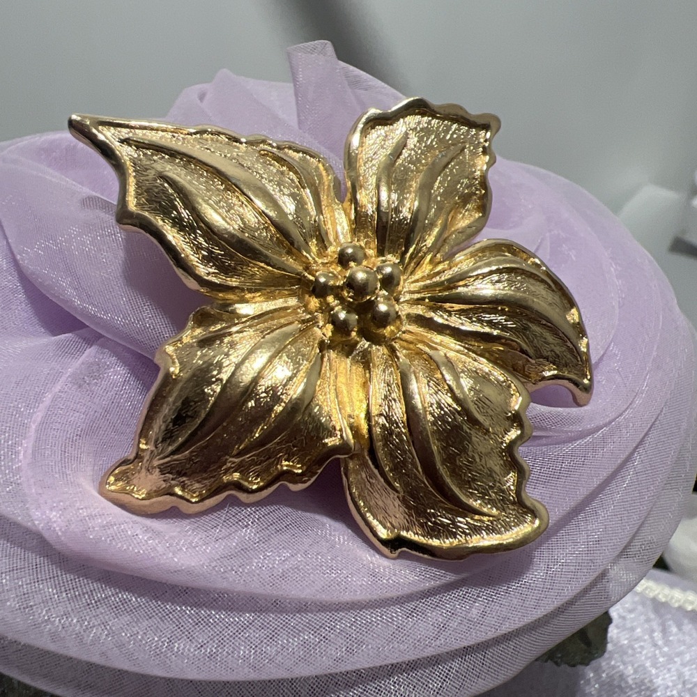 Christian Dior Large Flower Brooch Pin Gold Plated